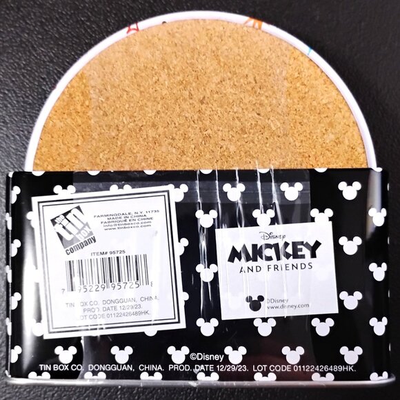 NEW! Mickey & Minnie Mouse Cute Colorful 7 Pc Tin & Cork Coaster Set - Picture 2 of 2